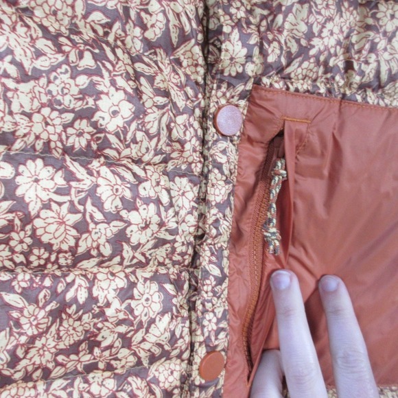 Burton Down Vest Puffer Women S Orange Floral Lightweight Zip Up Outdoor 252 - Picture 7 of 12